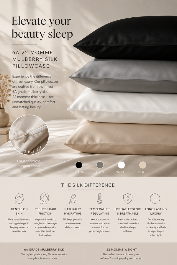 Mulberry Silk Pillowcase (22 momme, Grade 6A)